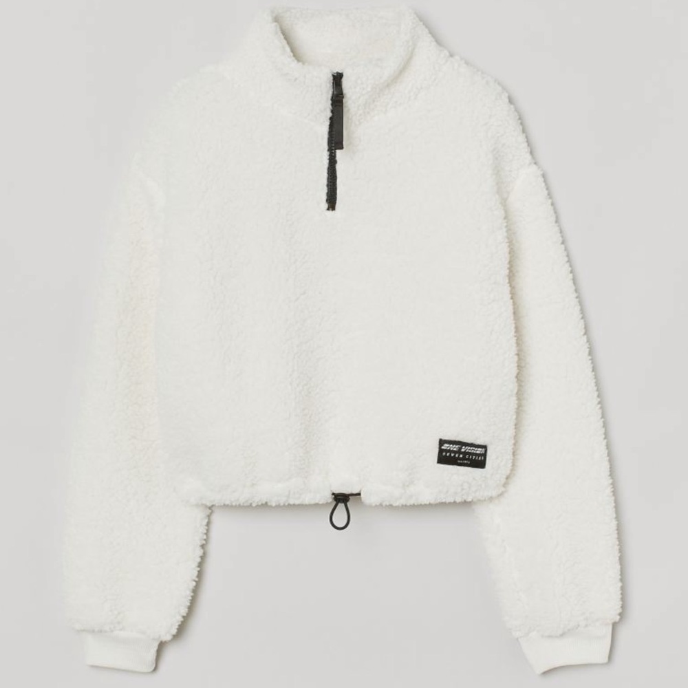 H&M Divided White Sherpa Cropped Half Zip Pullover Sz medium M